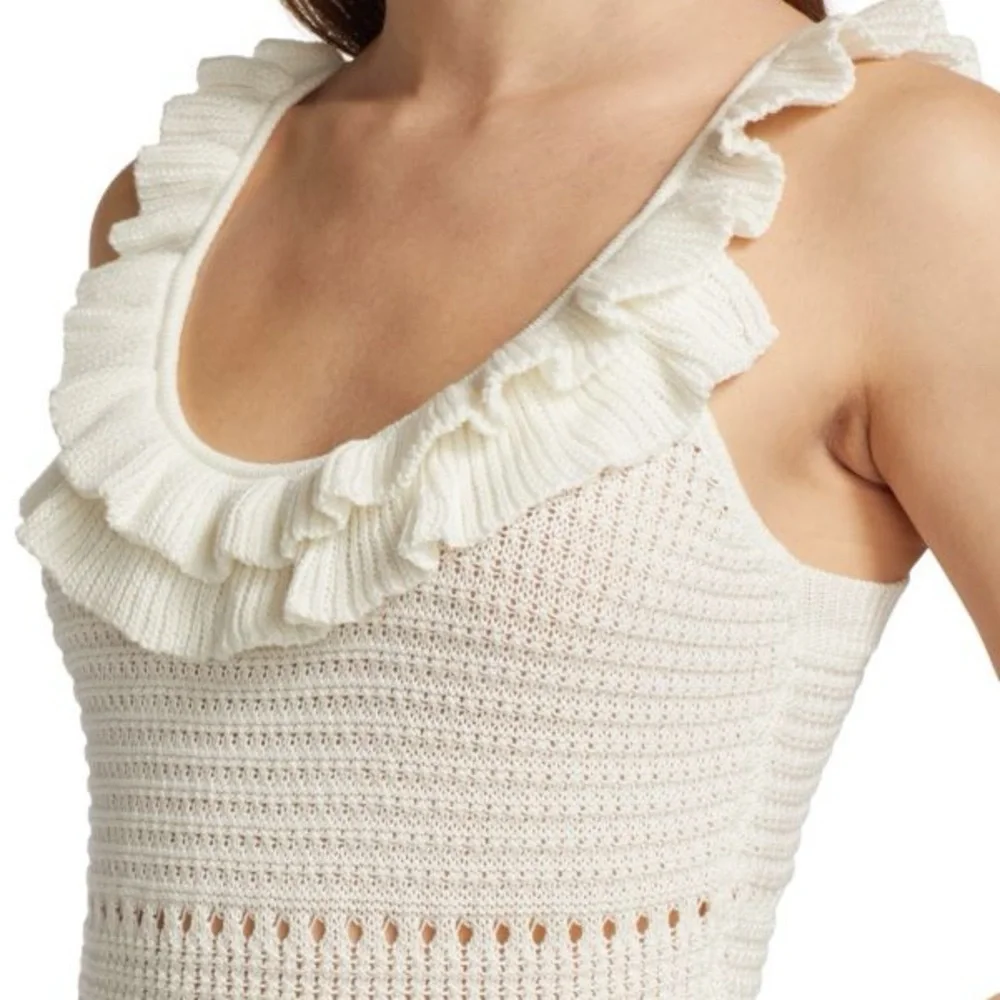 7 For All Mankind Cream Ruffled Tank Top - Picture 2 of 14